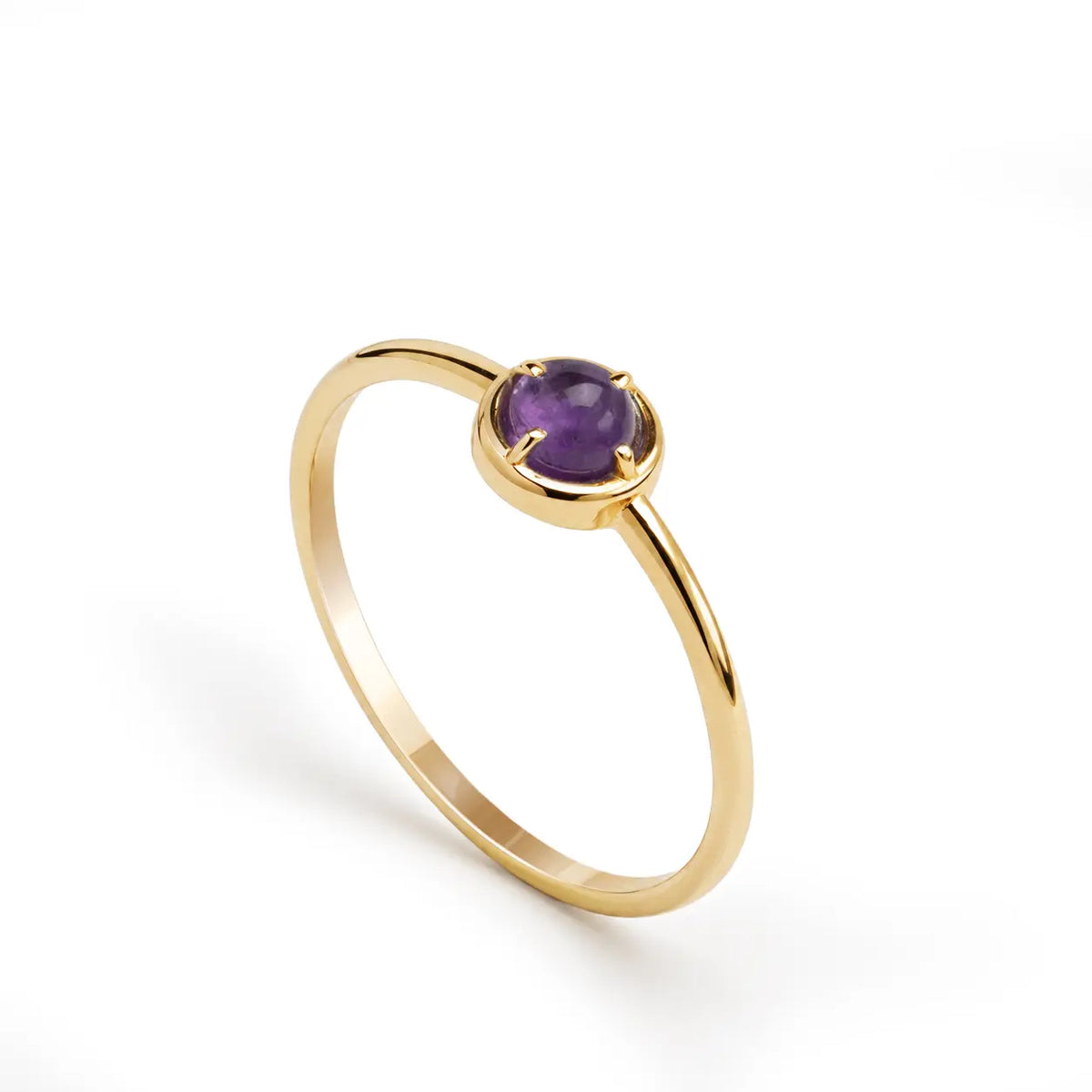 14K gold amethyst ring featuring a natural 4mm purple gemstone in a sleek gold band design.