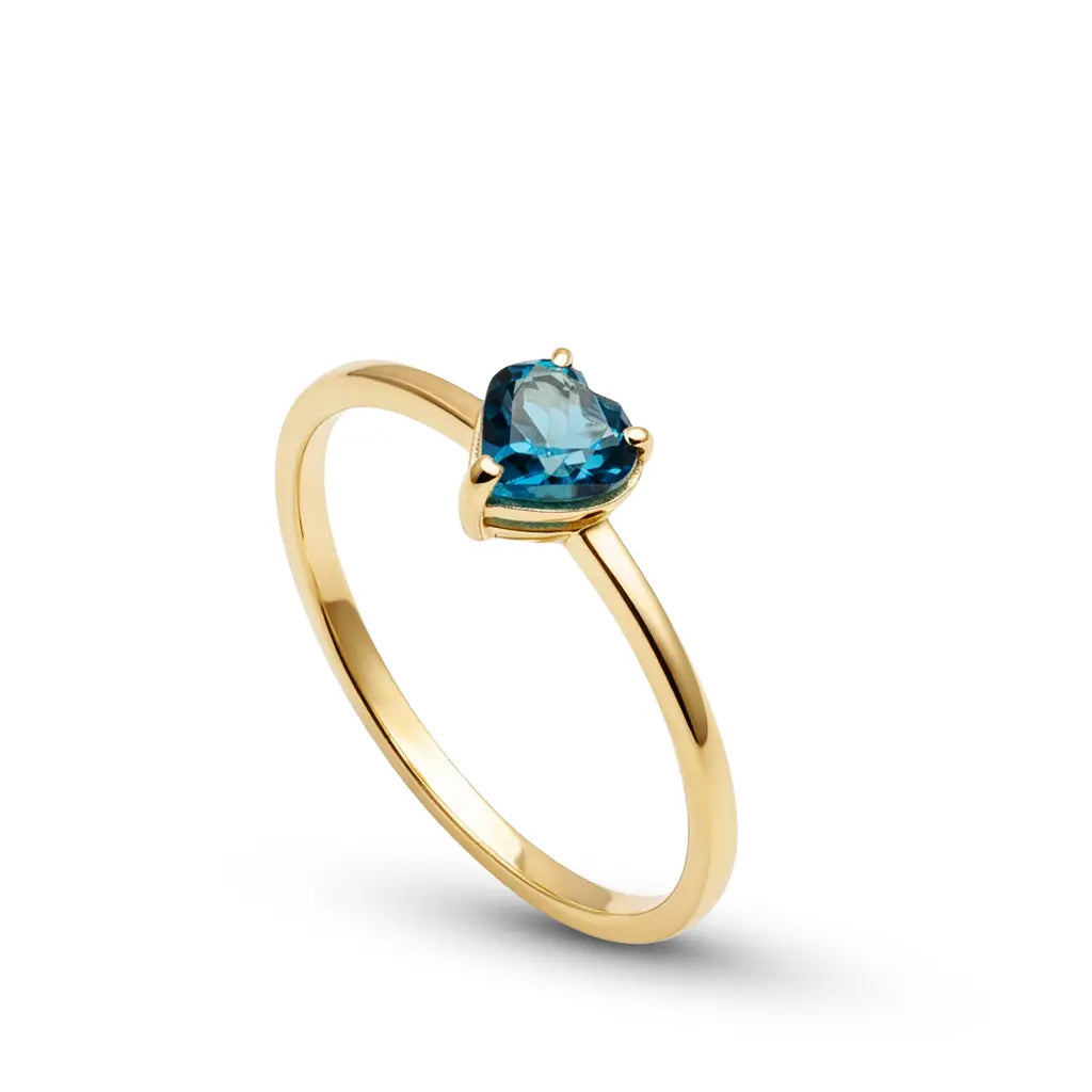 Γυναικείο δαχτυλίδι καρδιά από χρυσό 14Κ με London Blue Topaz