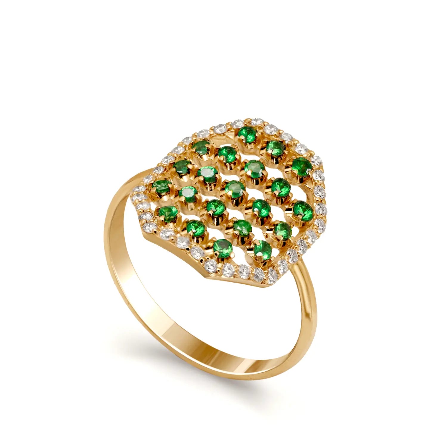 18K Gold Ring Octagon Tsavorites Diamonds