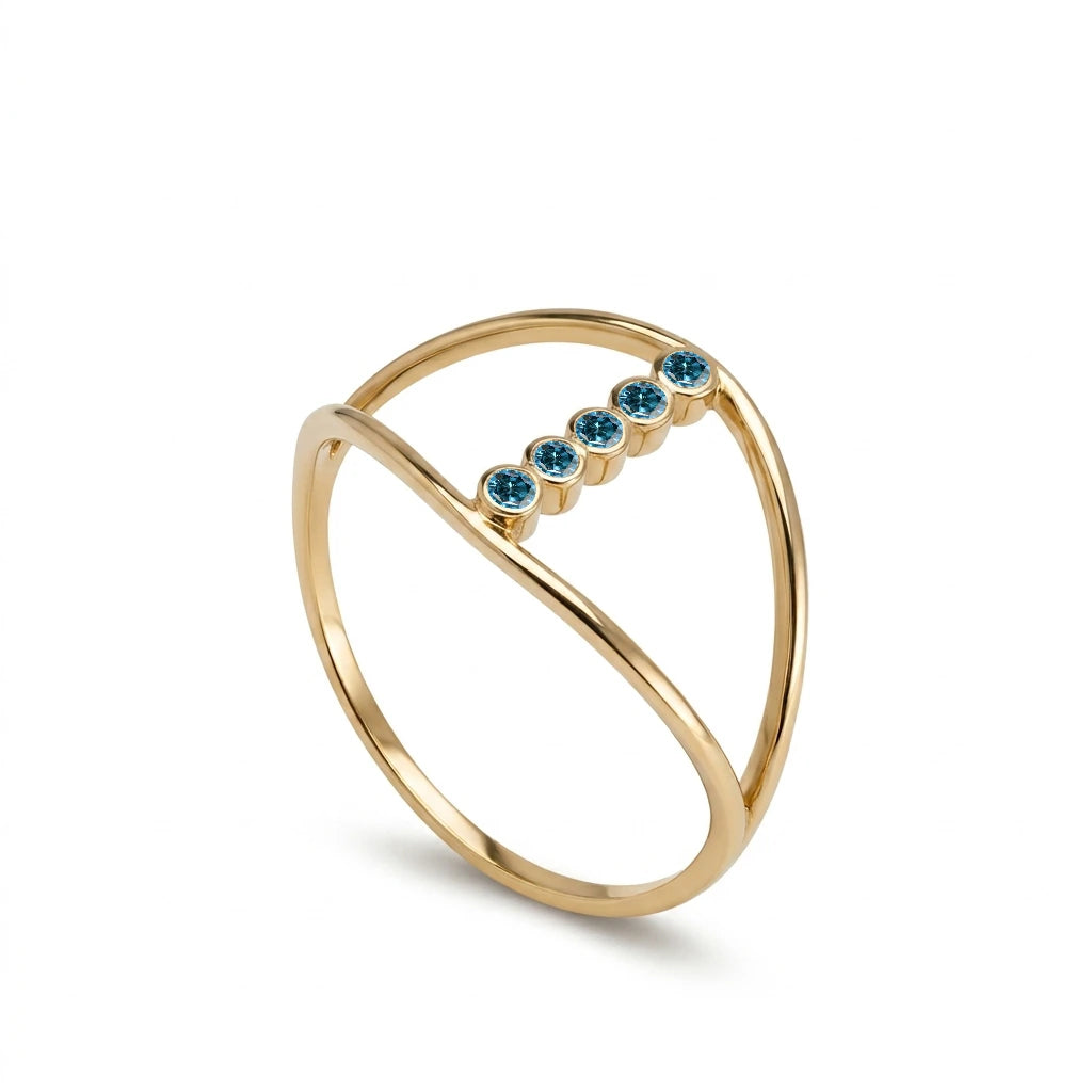 Blue Diamond Double Band Ring 14K Gold