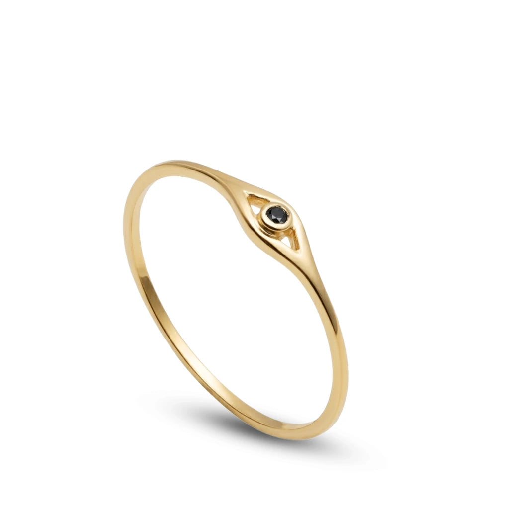 Black Diamond Evil Eye Ring 14K Gold