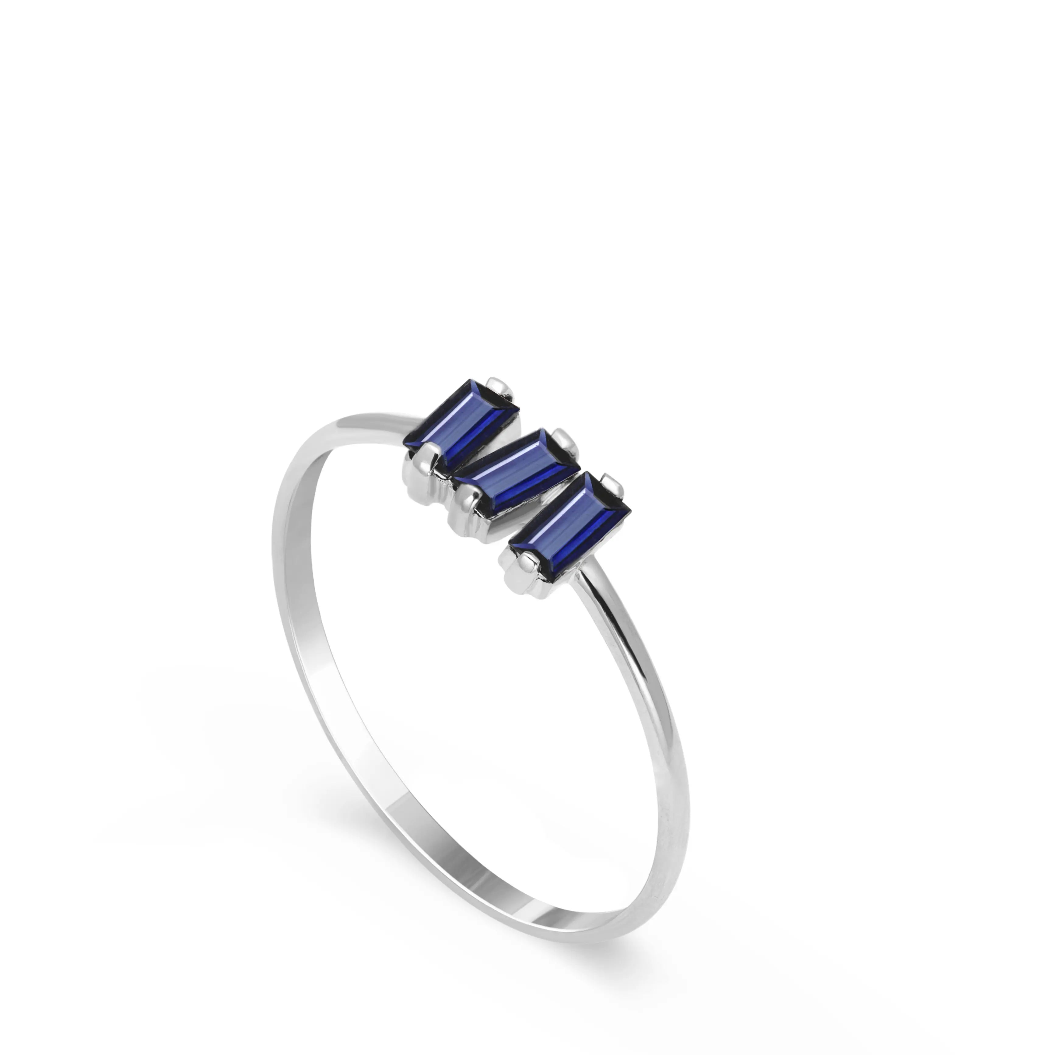 14K Gold Blue Sapphire Baguette Ring