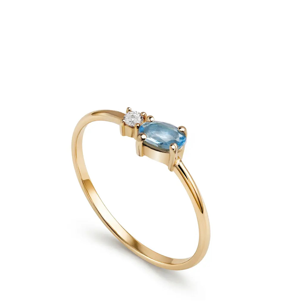 Χρυσό Δαχτυλίδι Με Swiss Blue Topaz Και Διαμάντι 14Κ