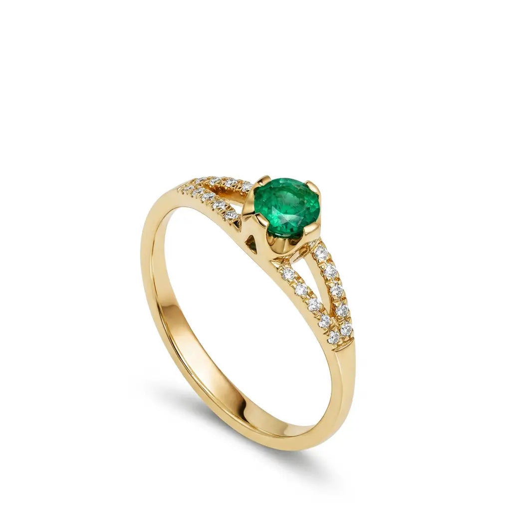 Emerald Diamond Ring 14K Gold Double Band