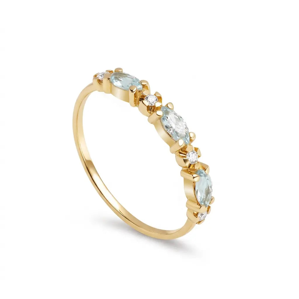 Aquamarine Band Ring 14K Gold