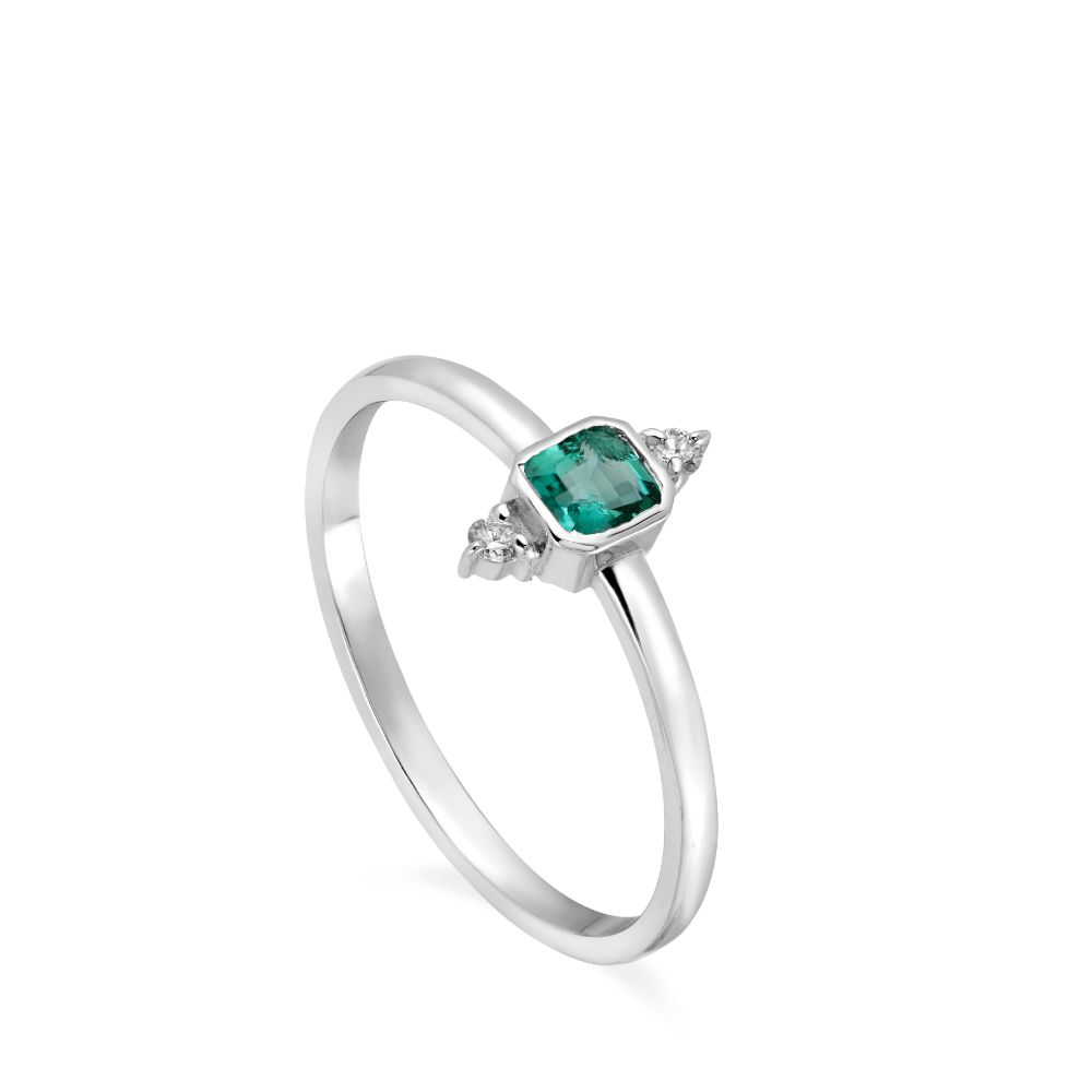 14K White Gold Emerald Engagement Ring by Kyklos