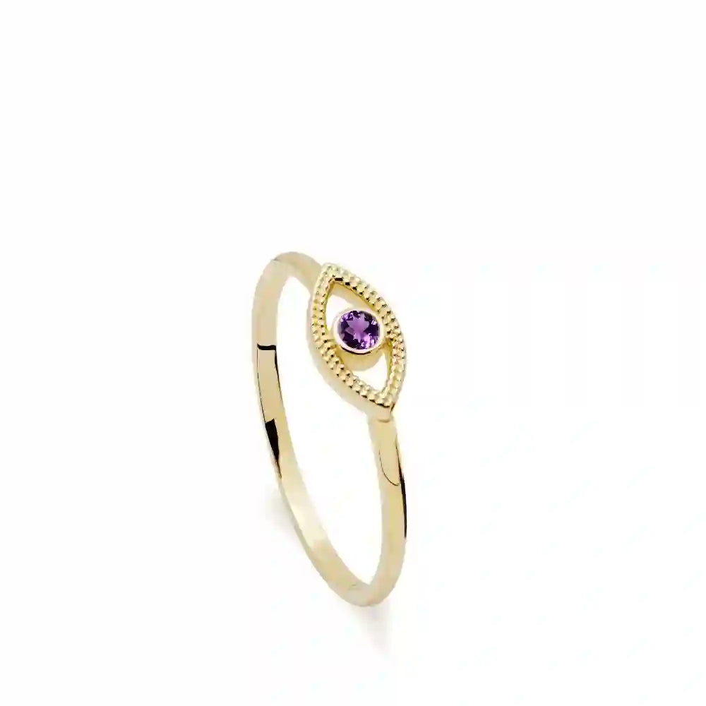 Amethyst Evil Eye Ring  14K Gold