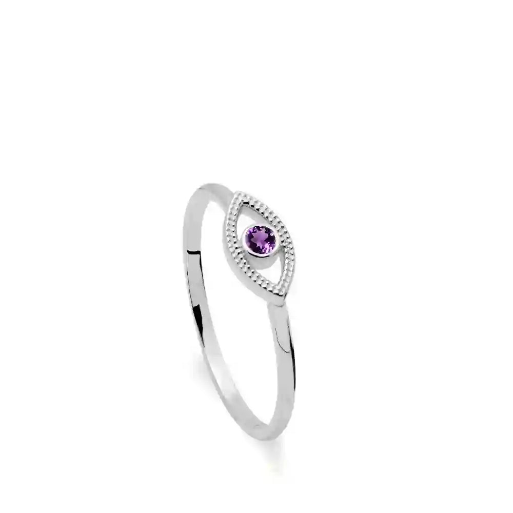 Amethyst Evil Eye Ring  14K Gold