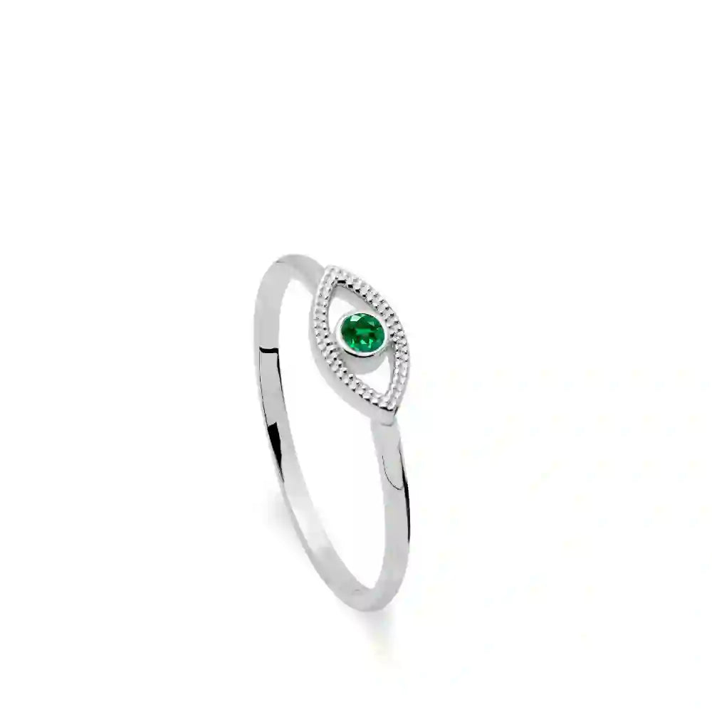 14K Gold Evil Eye Ring Emerald