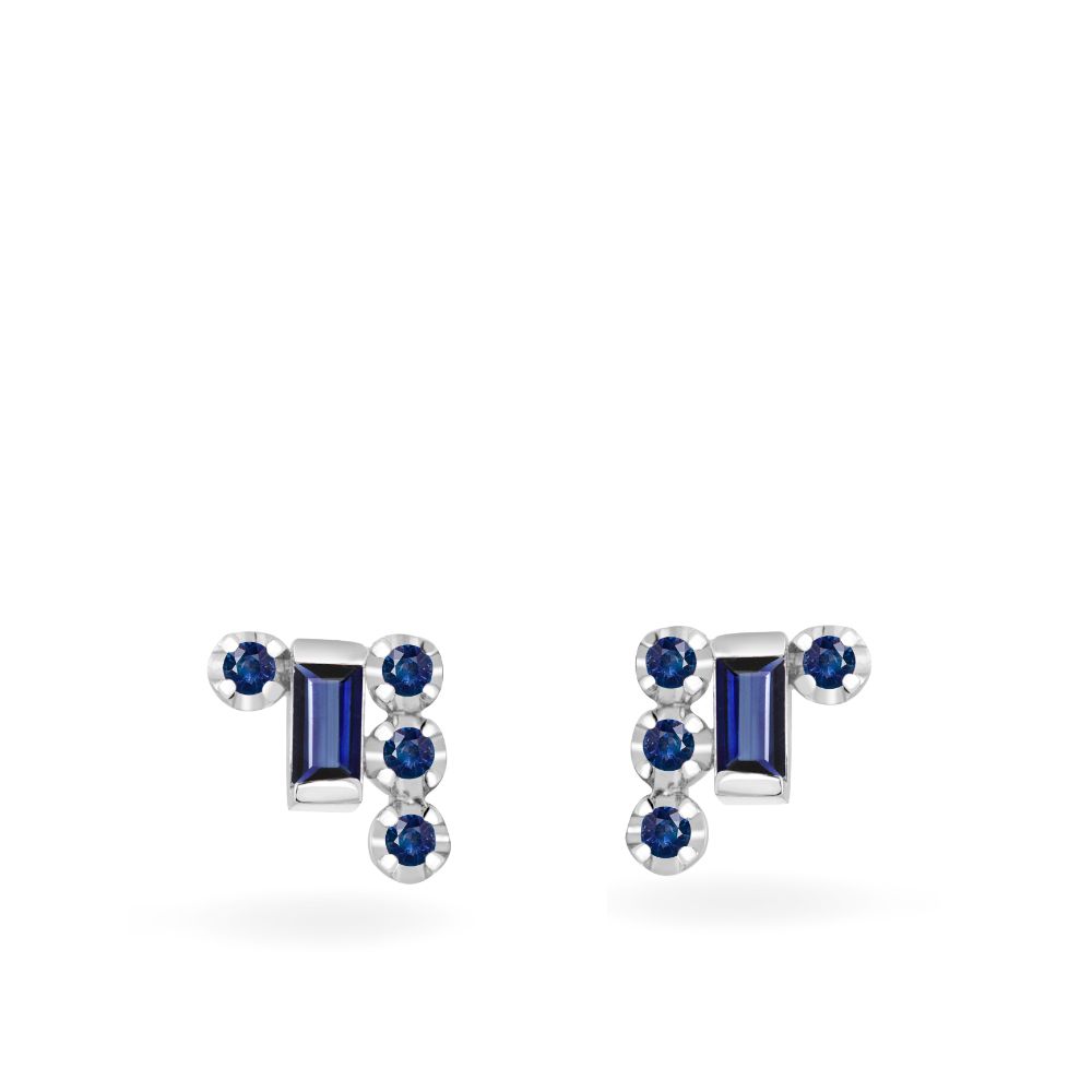 Baguette Blue Sapphire Stud Earrings 14K Gold