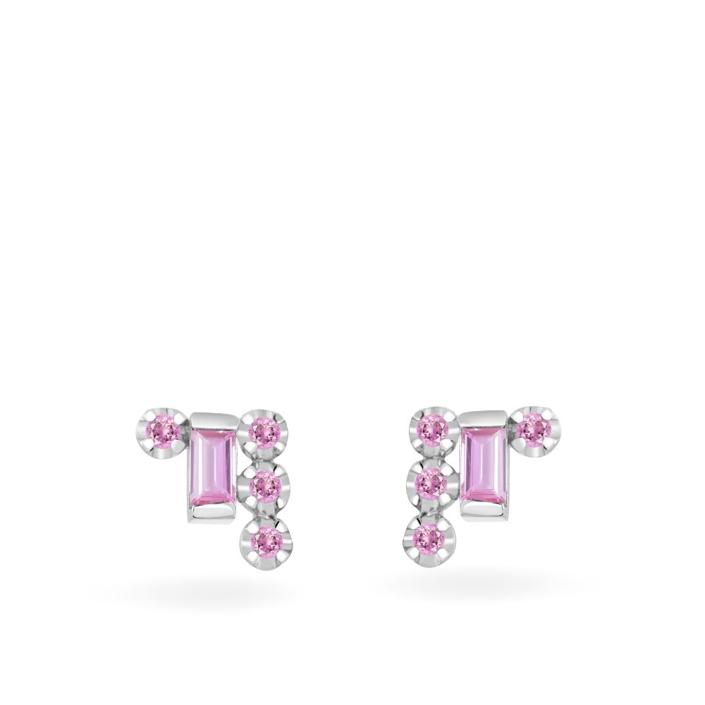 Baguette Pink Sapphire Stud Earrings 14K Gold