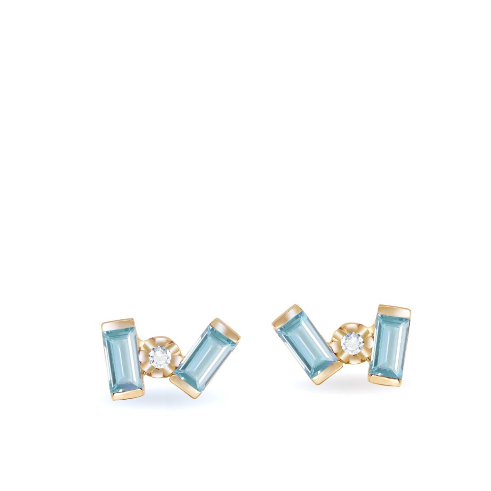 Σκουλαρίκια Baguette Blue Topaz Διαμάντι