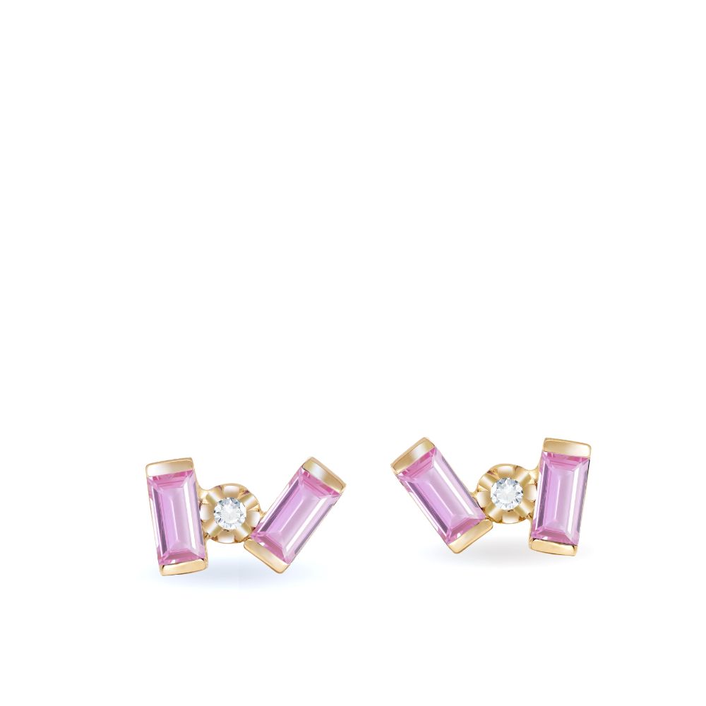 Σκουλαρίκια Baguette Ροζ Ζαφείρια Διαμάντι