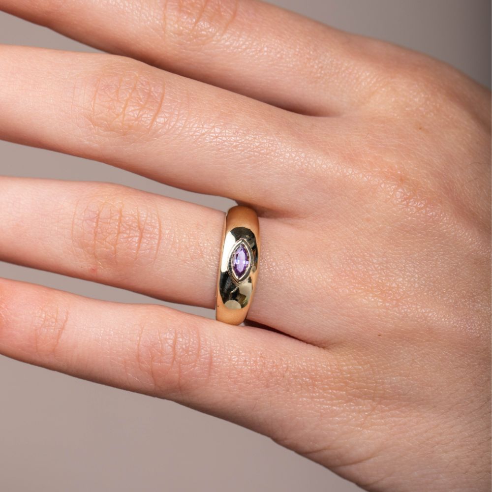 14K Gold Dome Purple Sapphire Ring