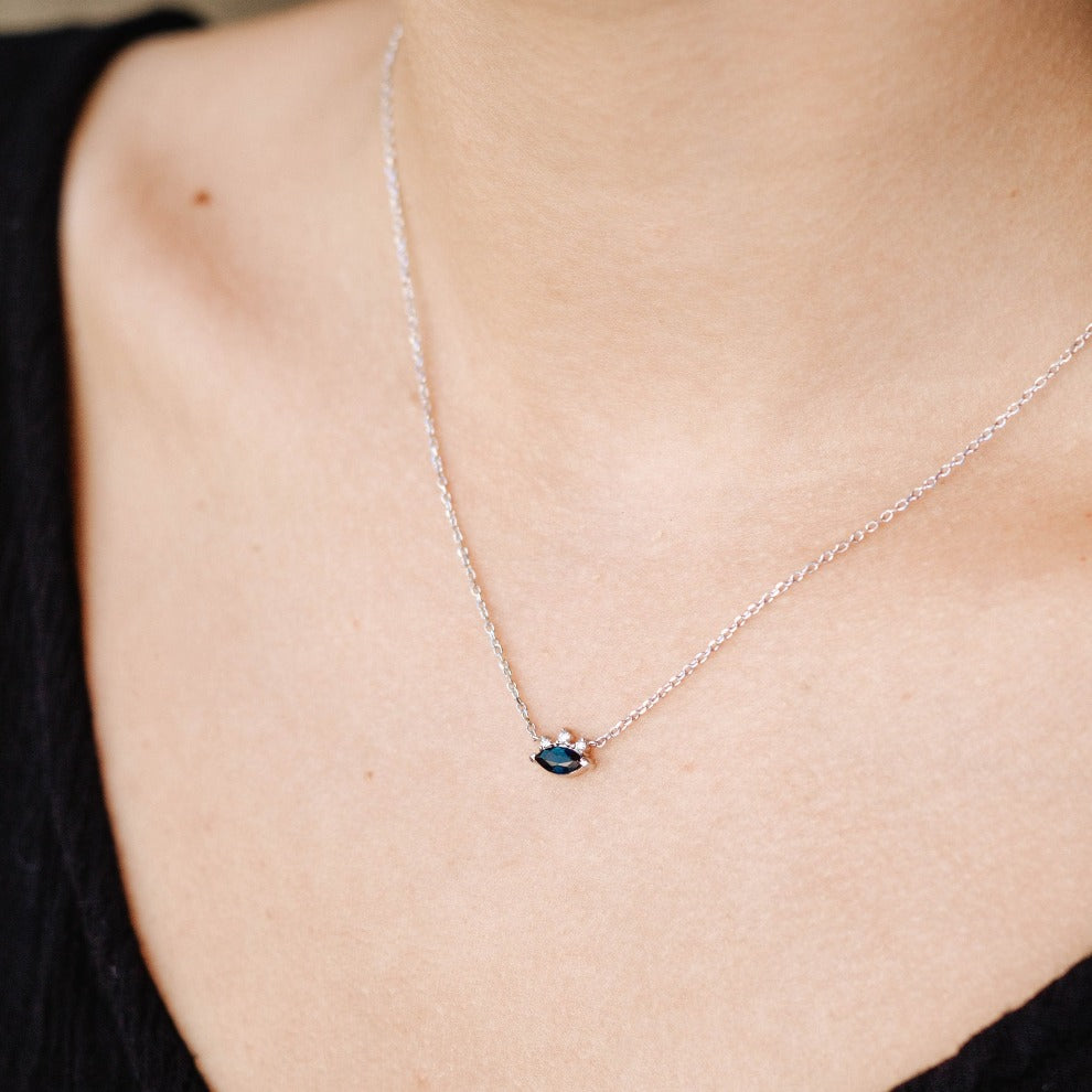 Blue Sapphire Diamond Necklace 14K White Gold
