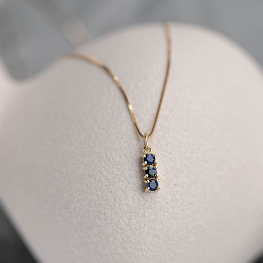 3 Blue Sapphire Necklace 14K Gold