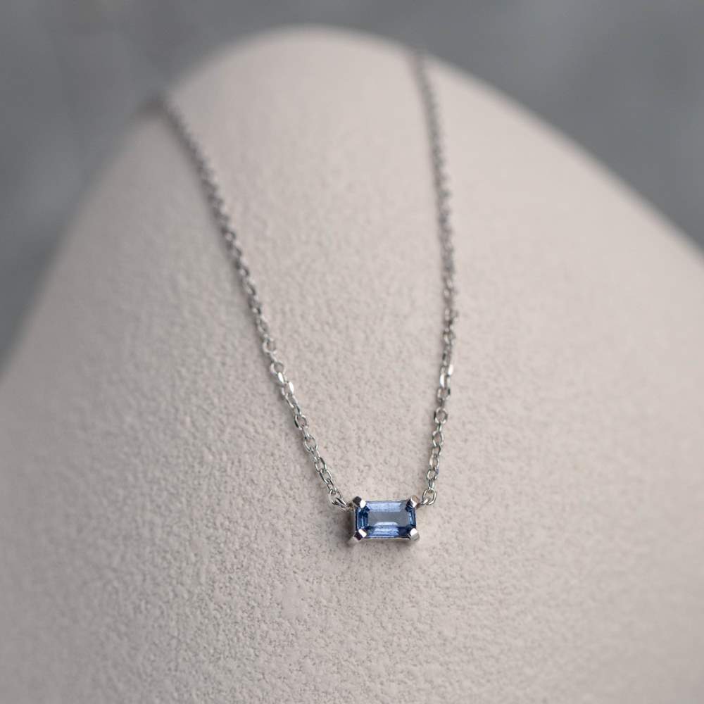 Solitaire Blue Sapphire Octagon Necklace 14K Gold