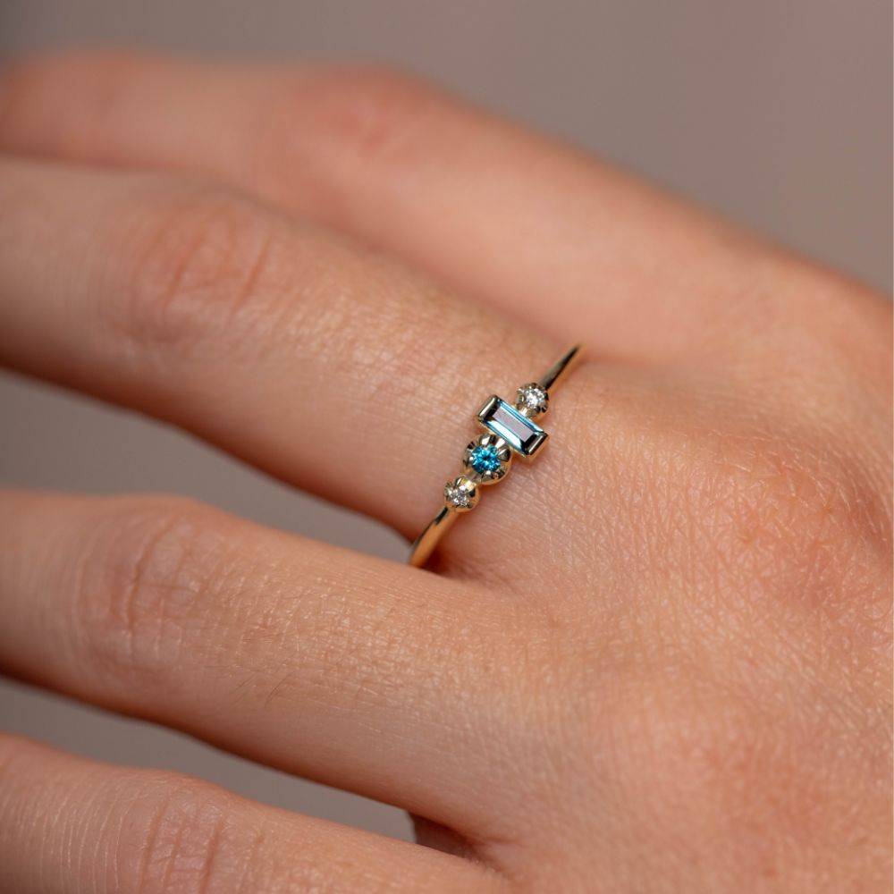 London Blue Topaz Baguette Diamond Ring 14K Gold