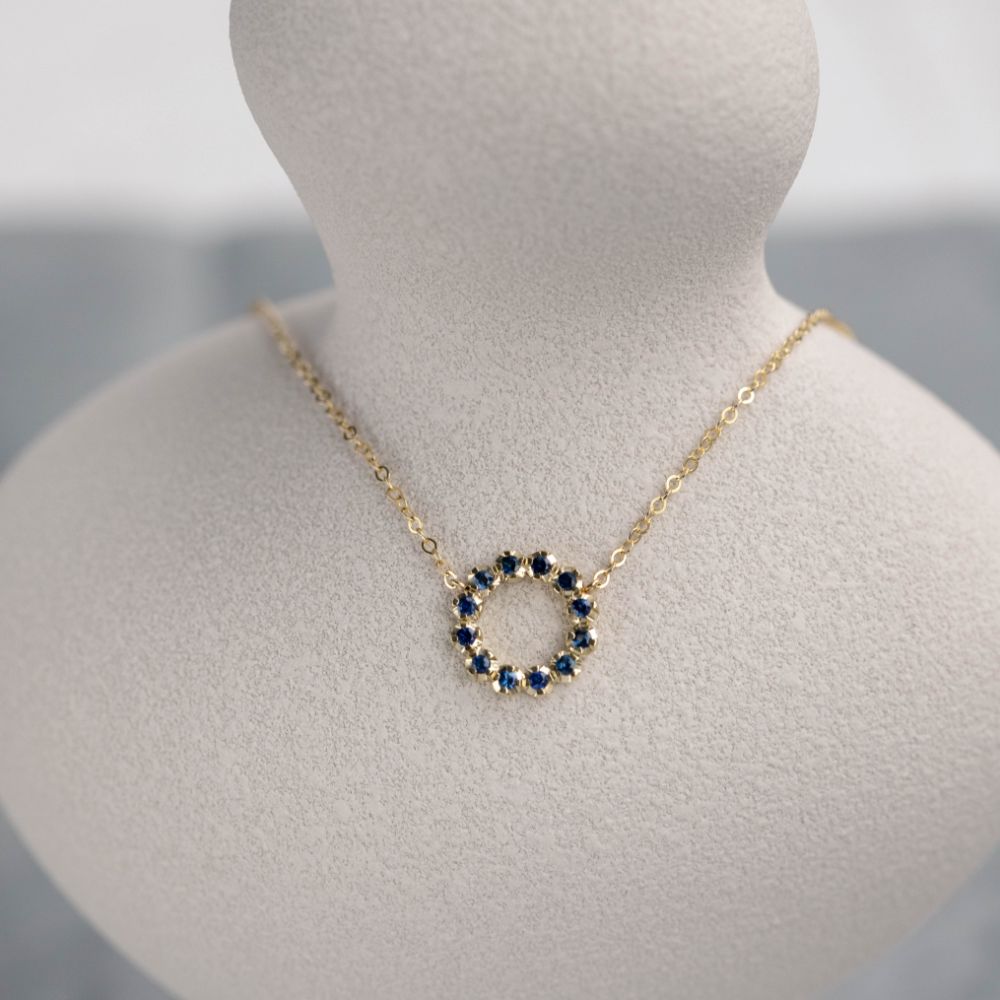 Blue Sapphire Circle Necklace 14K Gold