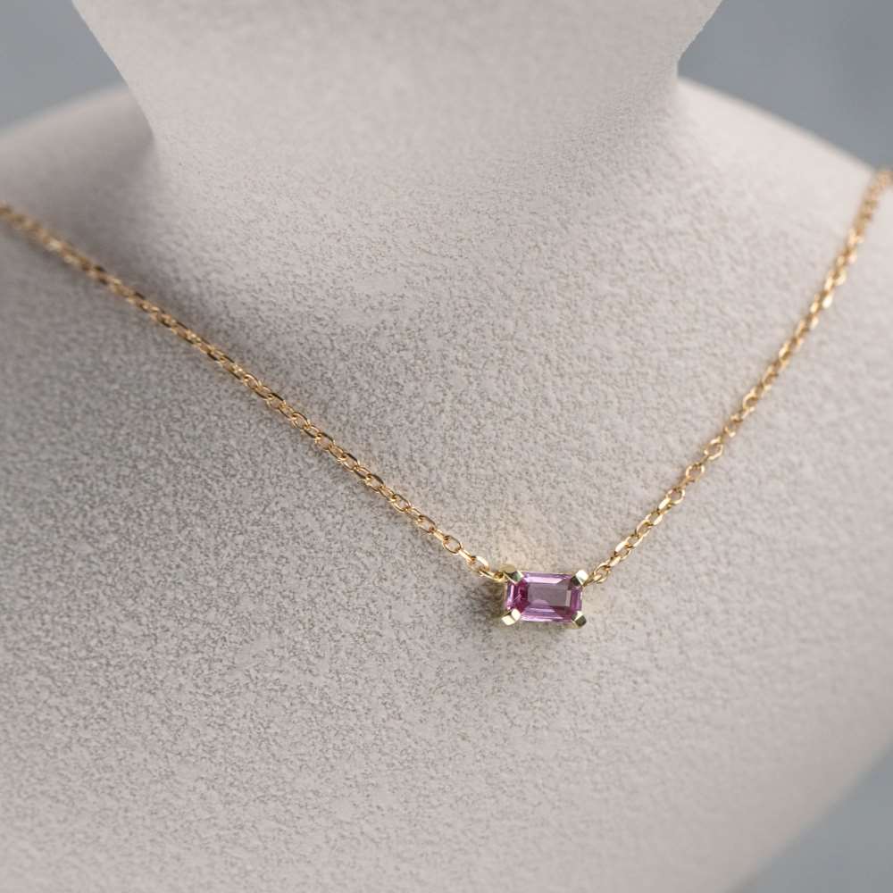 Solitaire Pink Sapphire Octagon Necklace 14K Gold