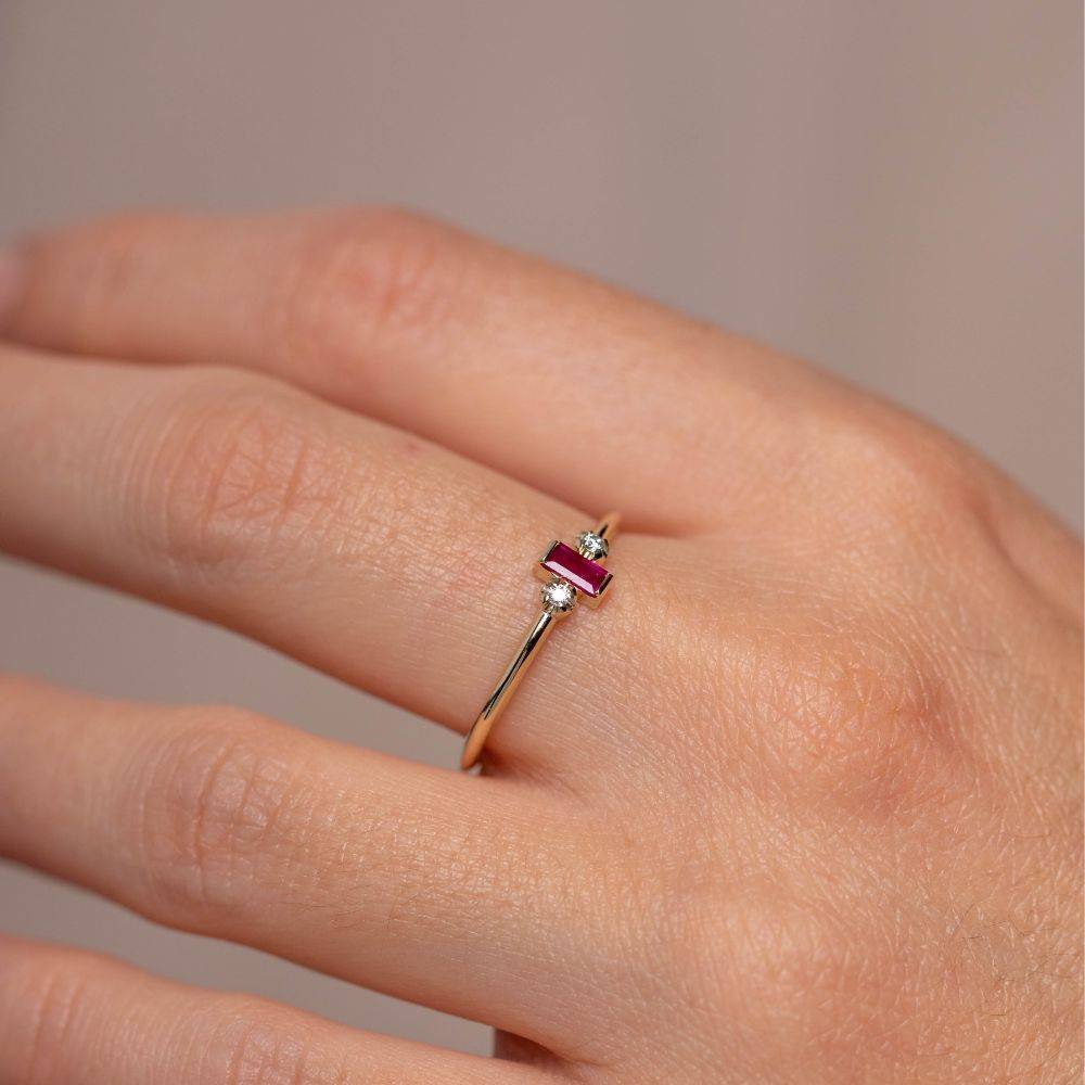 Baguette Ruby Diamond Ring 14K Gold 