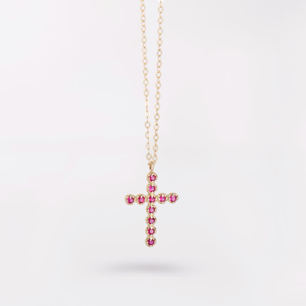 Ruby Cross Necklace 14K Gold