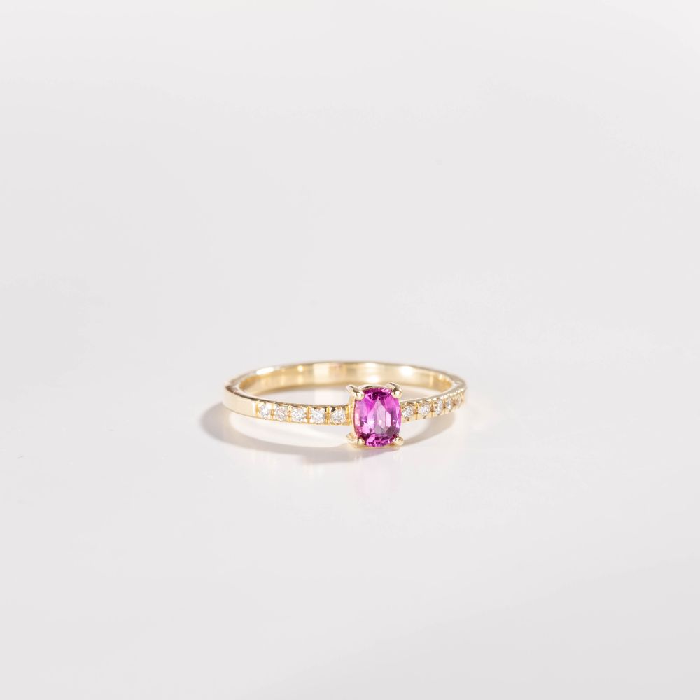 Engagement Ring Vivid Pink Sapphire Diamond 14K