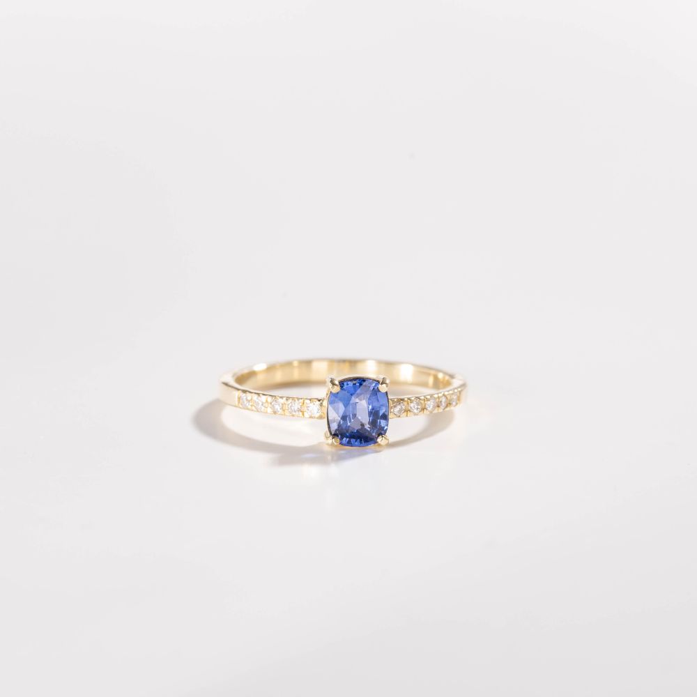 Engagement Ring Blue Sapphire Diamond 14K