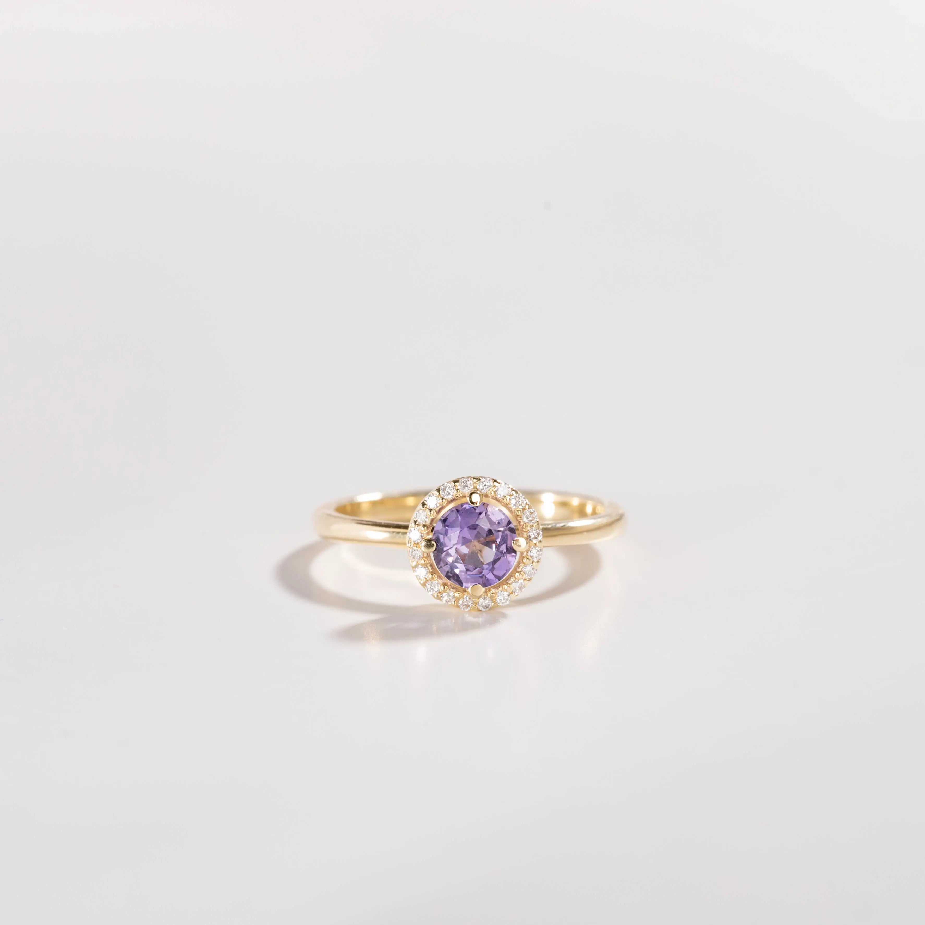 14K Halo Engagement Ring Purple Sapphire Diamond