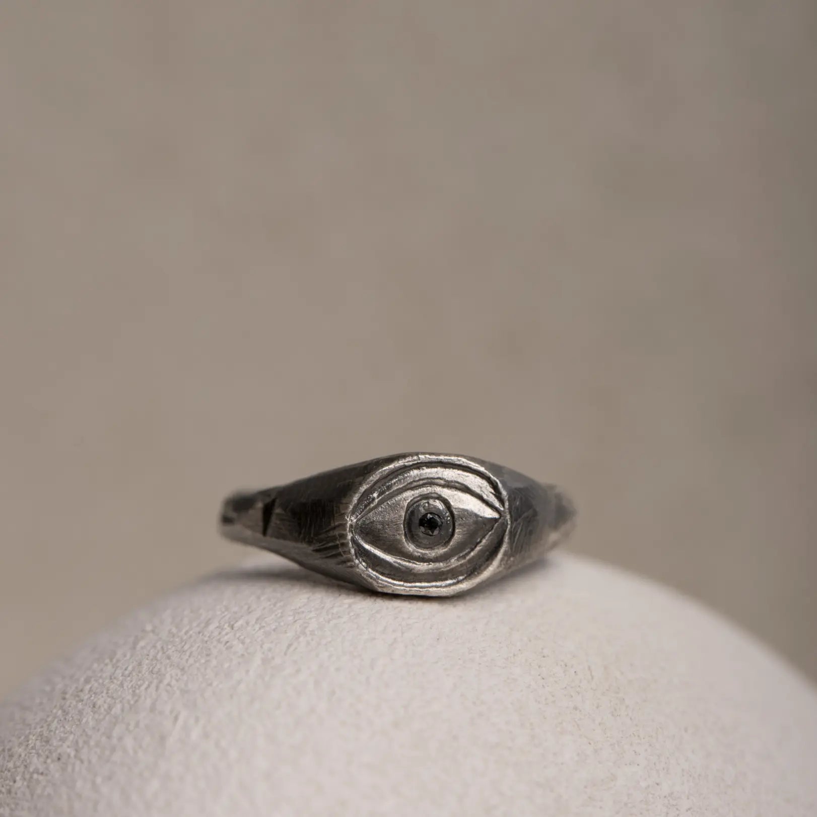 Eye Ring Black Diamond Oxidized Silver 925
