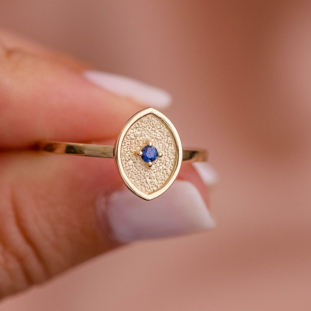 14K Gold Textured Sapphire Ring for Women