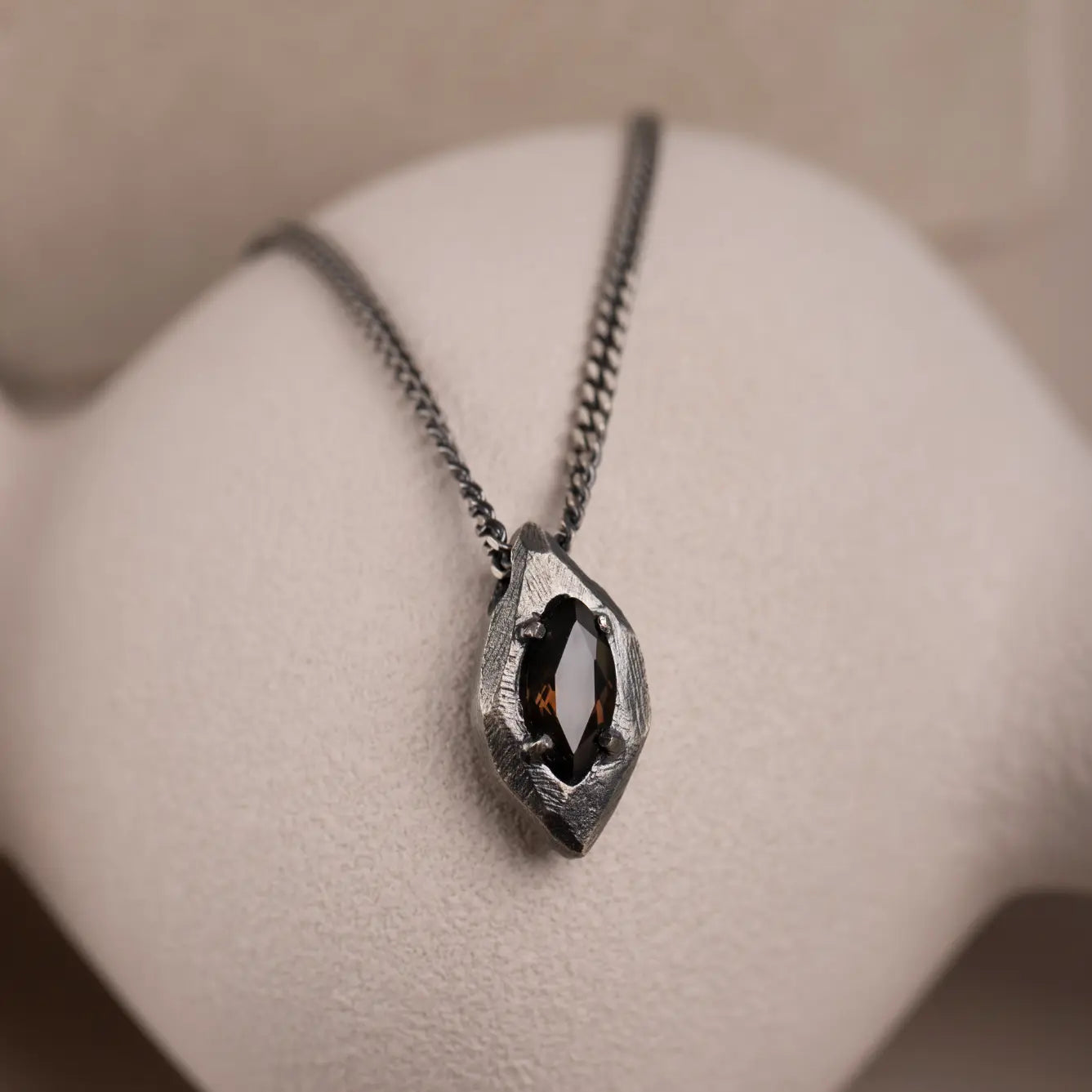 Smoky Quartz Necklace Oxidized Silver Marquise