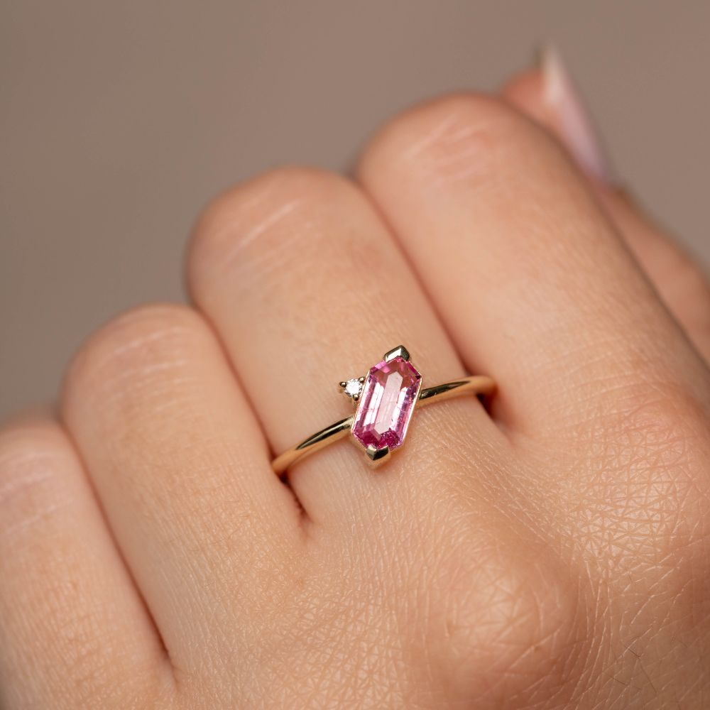 14K Gold Pink Tourmaline Diamond Ring