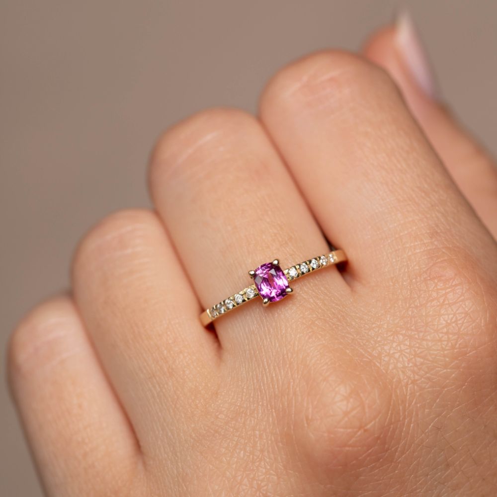 Engagement Ring Vivid Pink Sapphire Diamond 14K