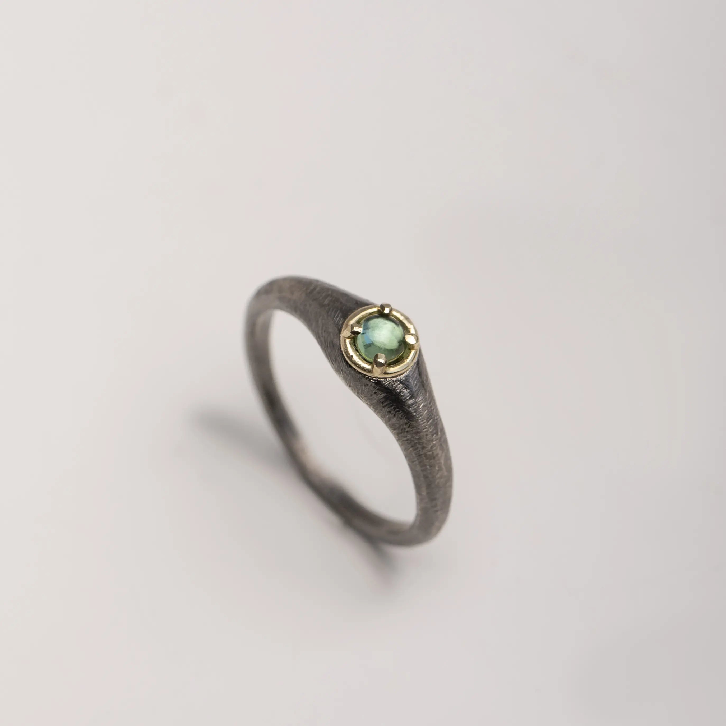 14K Gold Oxidized Silver 925 Tourmaline Ring