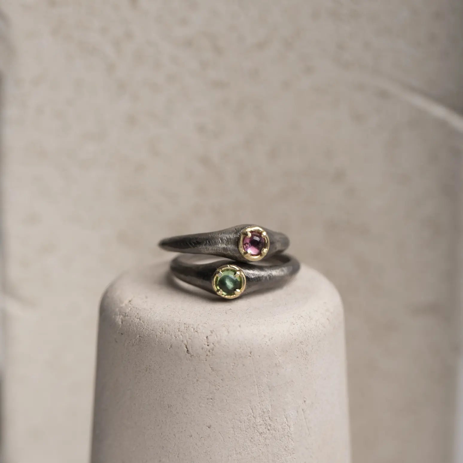 14K Gold Oxidized Silver 925 Tourmaline Ring