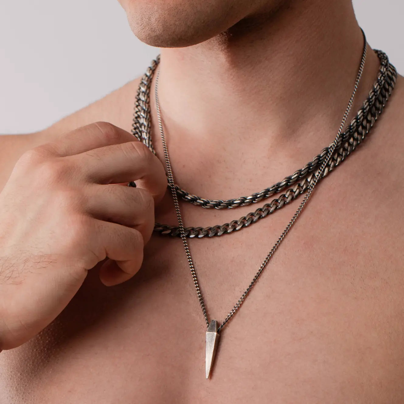 Spike Necklace Oxidized Silver 925 for Men