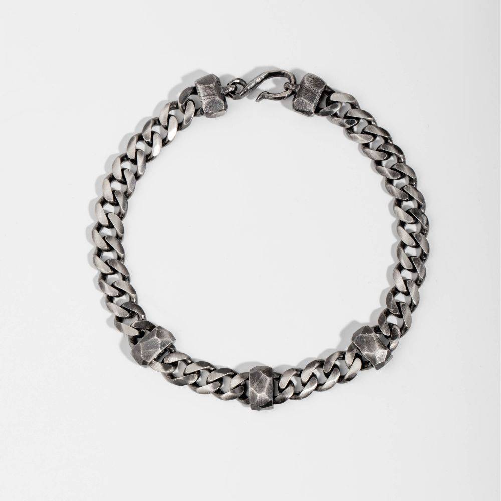 Wide Chain Bracelet for Men Oxidized Silver