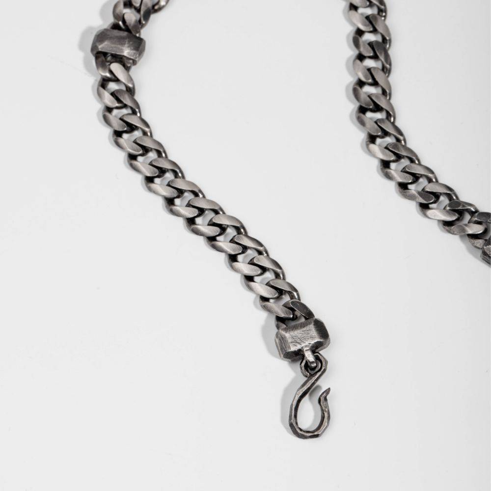 Wide Chain Bracelet for Men Oxidized Silver