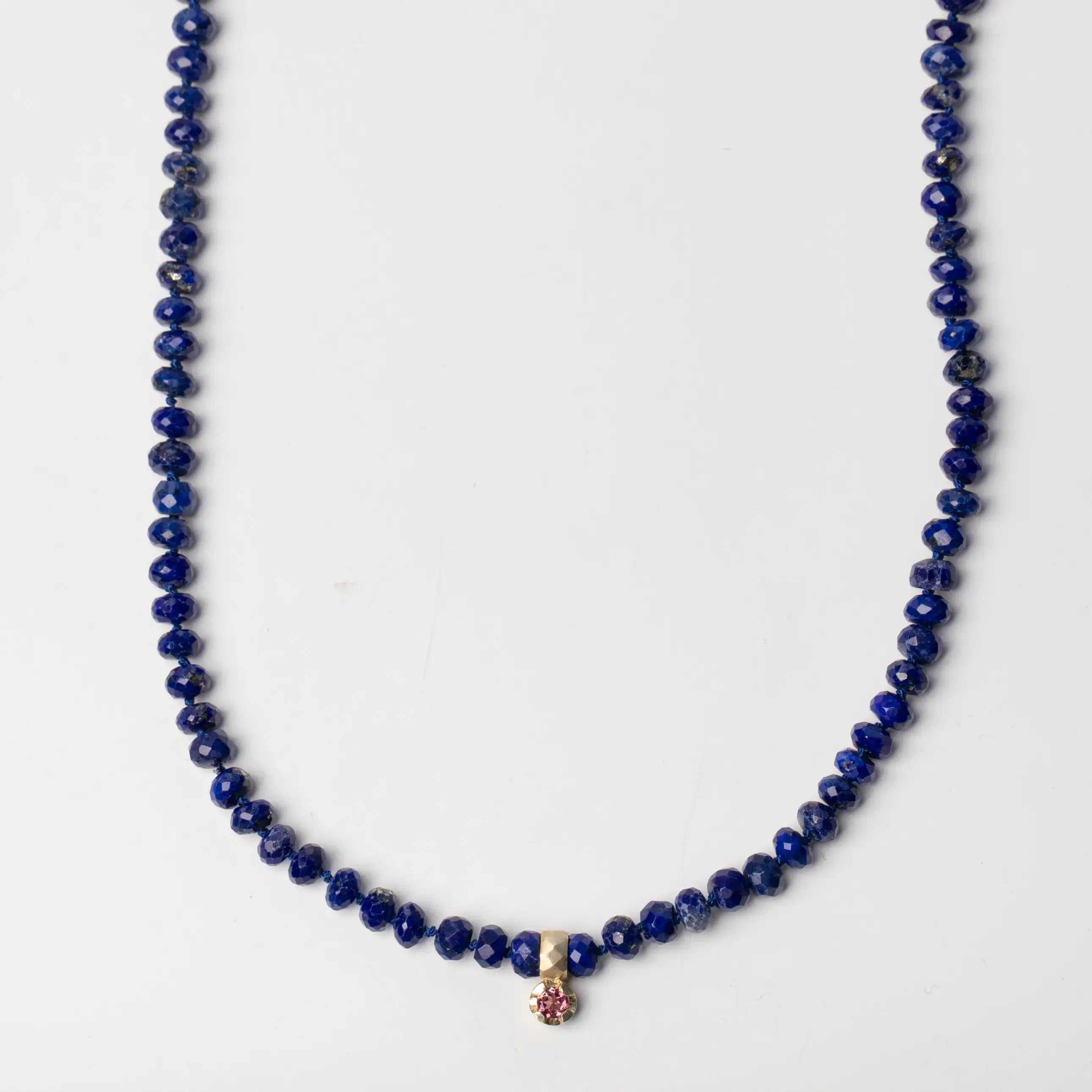 14K Gold Necklace Lapis and Pink Tourmaline