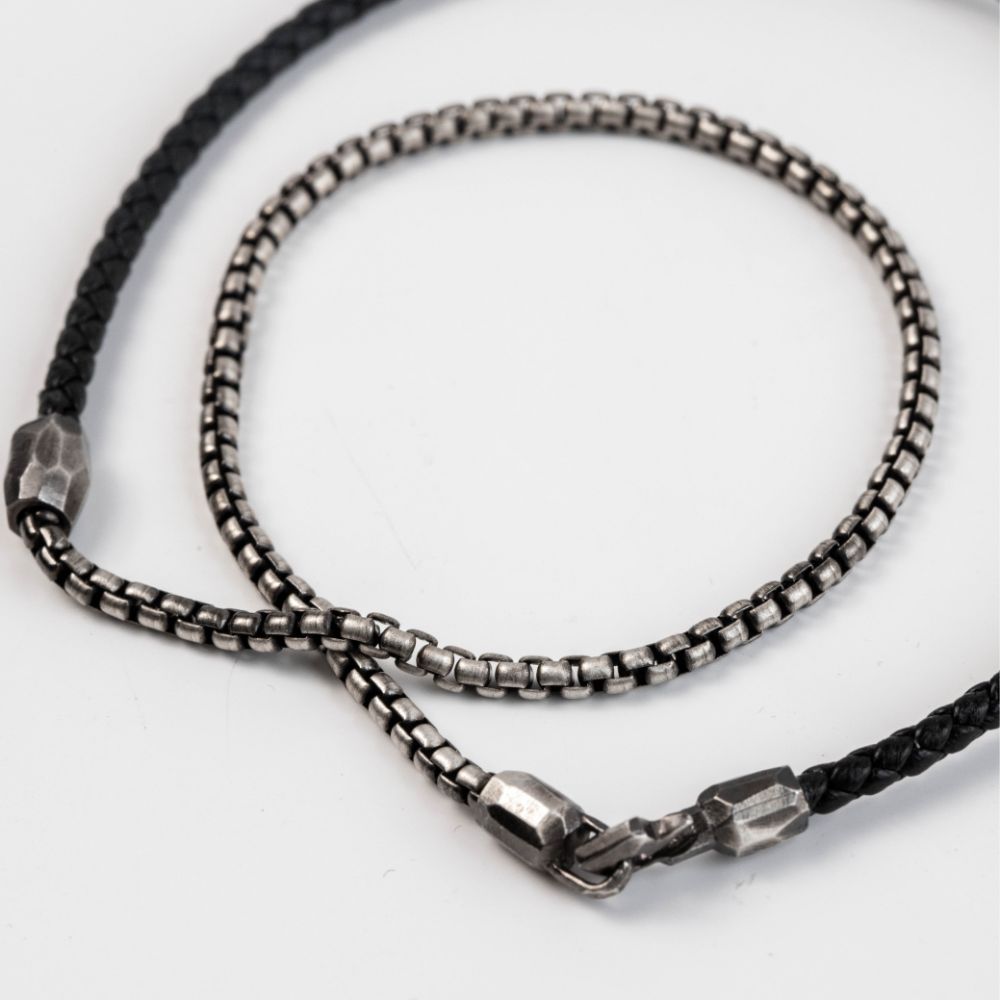 Leather Cord Wrap Bracelet Oxidized Silver