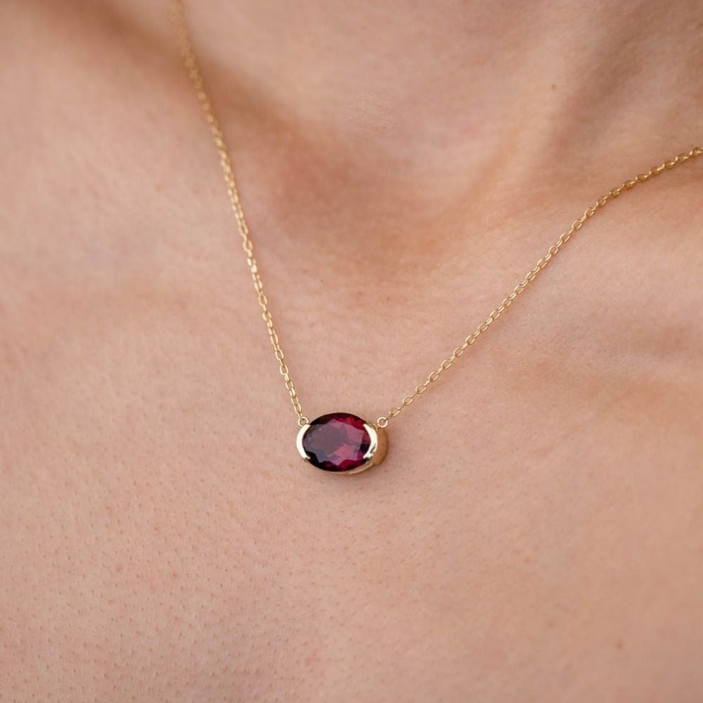 Red Tourmaline Necklace 14K Gold