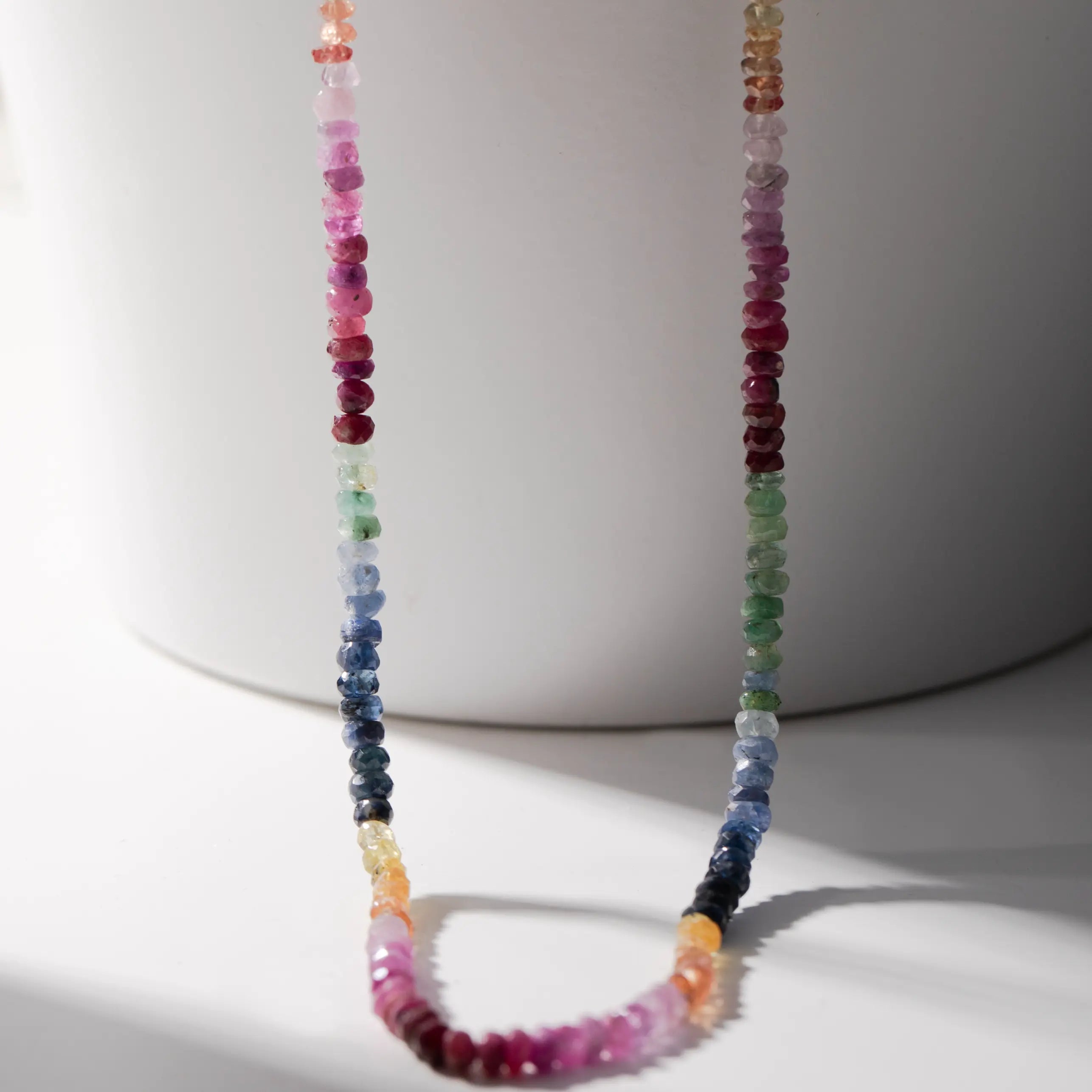 14K Gold Necklace Multicolor Sapphire Beads
