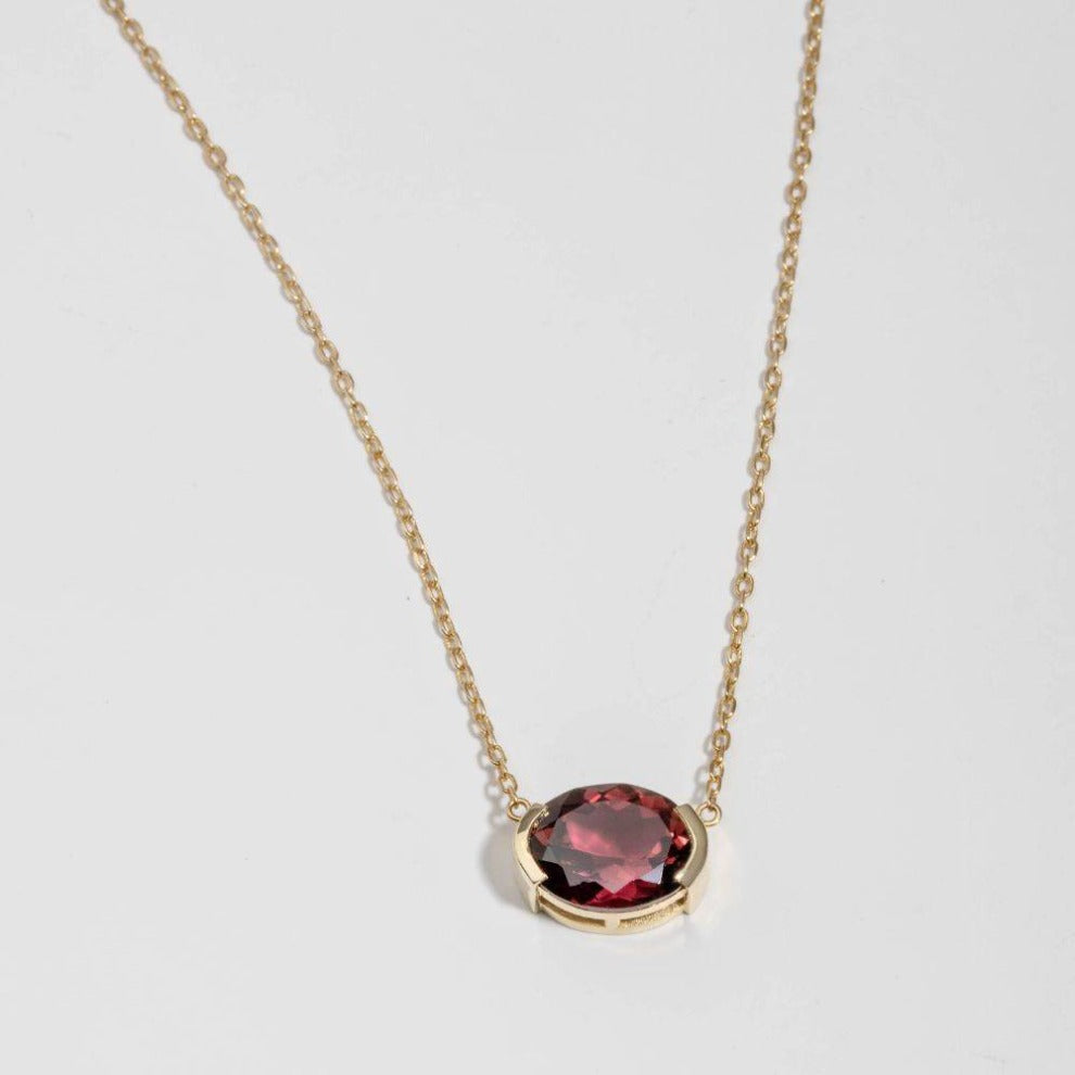 Red Tourmaline Necklace 14K Gold