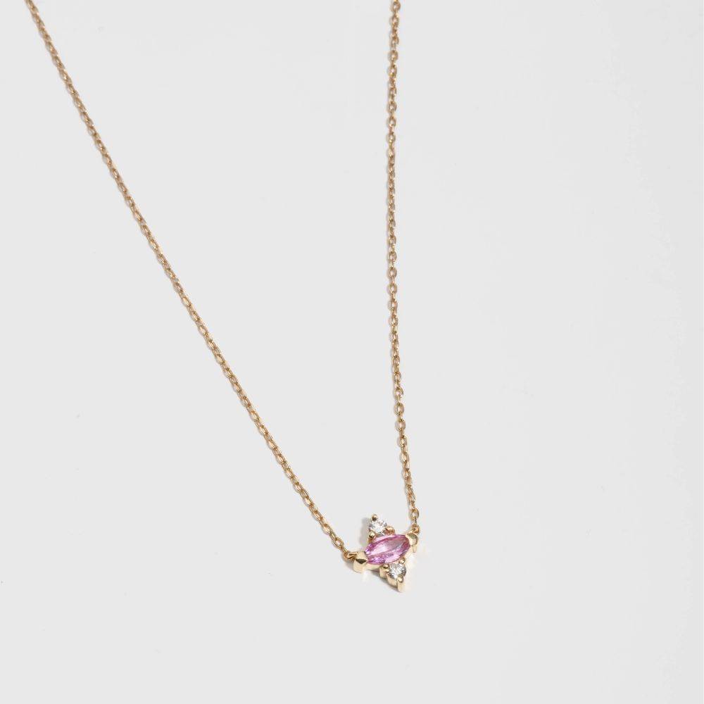 Pink Sapphire Marquise Diamonds Necklace 14K Gold