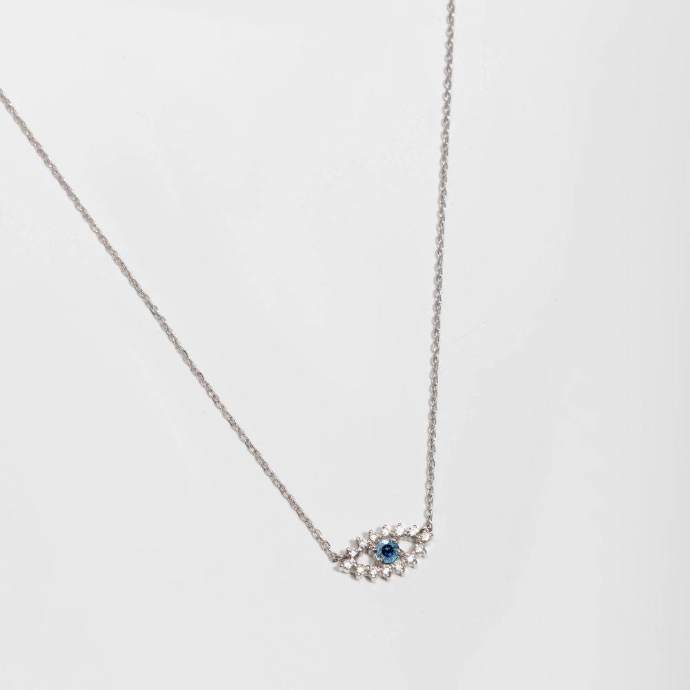 Blue Diamond Eye Necklace 14K