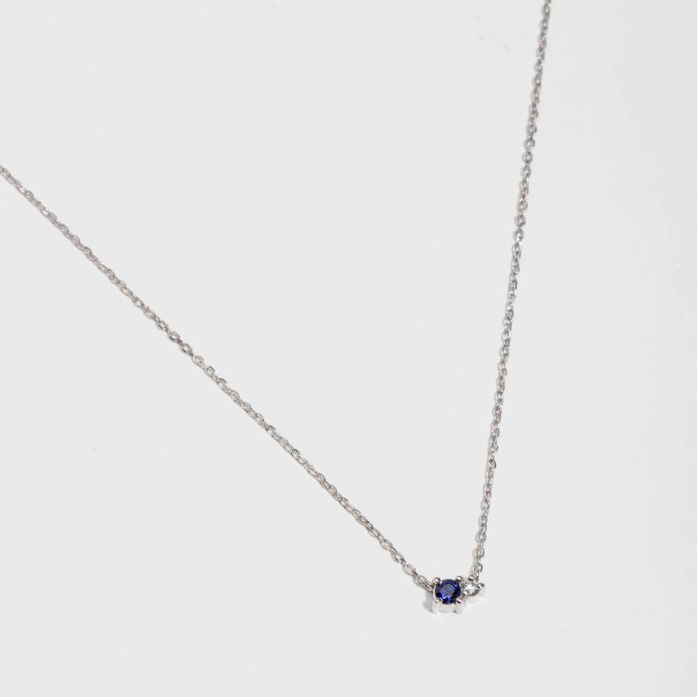 Blue Sapphire Diamond Necklace 14K