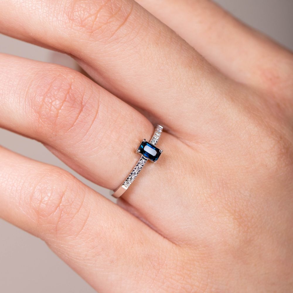 Sapphire Pave Engagement Ring 14K White Gold
