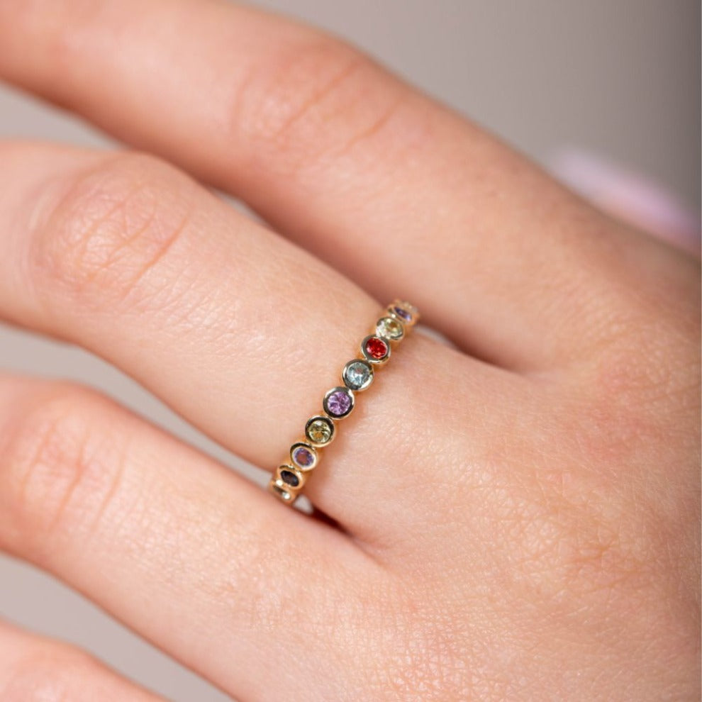 Eternity Ring Multi-color Sapphires 14K Gold
