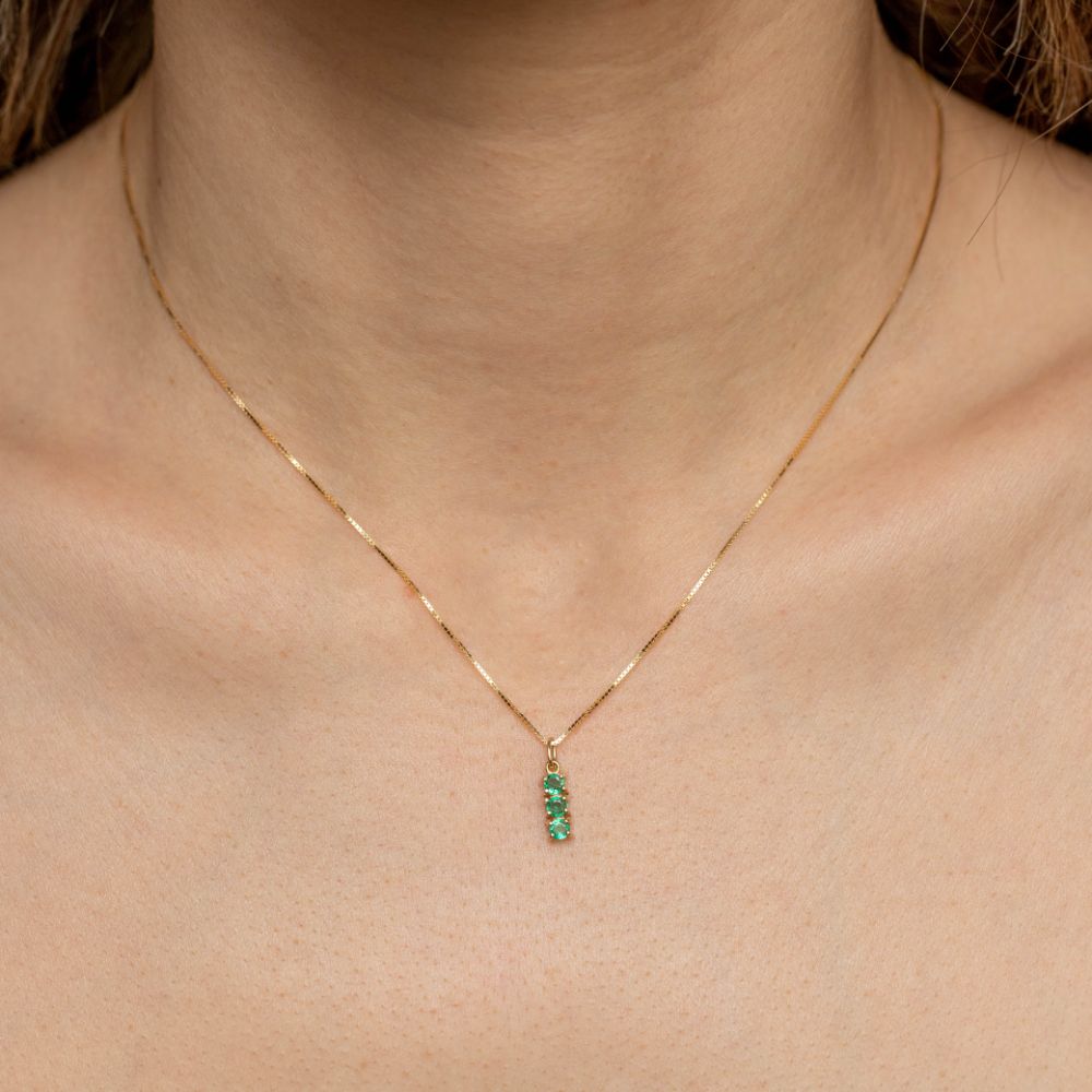 3 Emerald Necklace 14K Gold